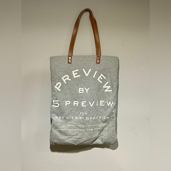 5PREVIEW- Shoreline N015 - Women’s TOTE BAG - Large- Grey, white & tan handle - Picture 1 of 4